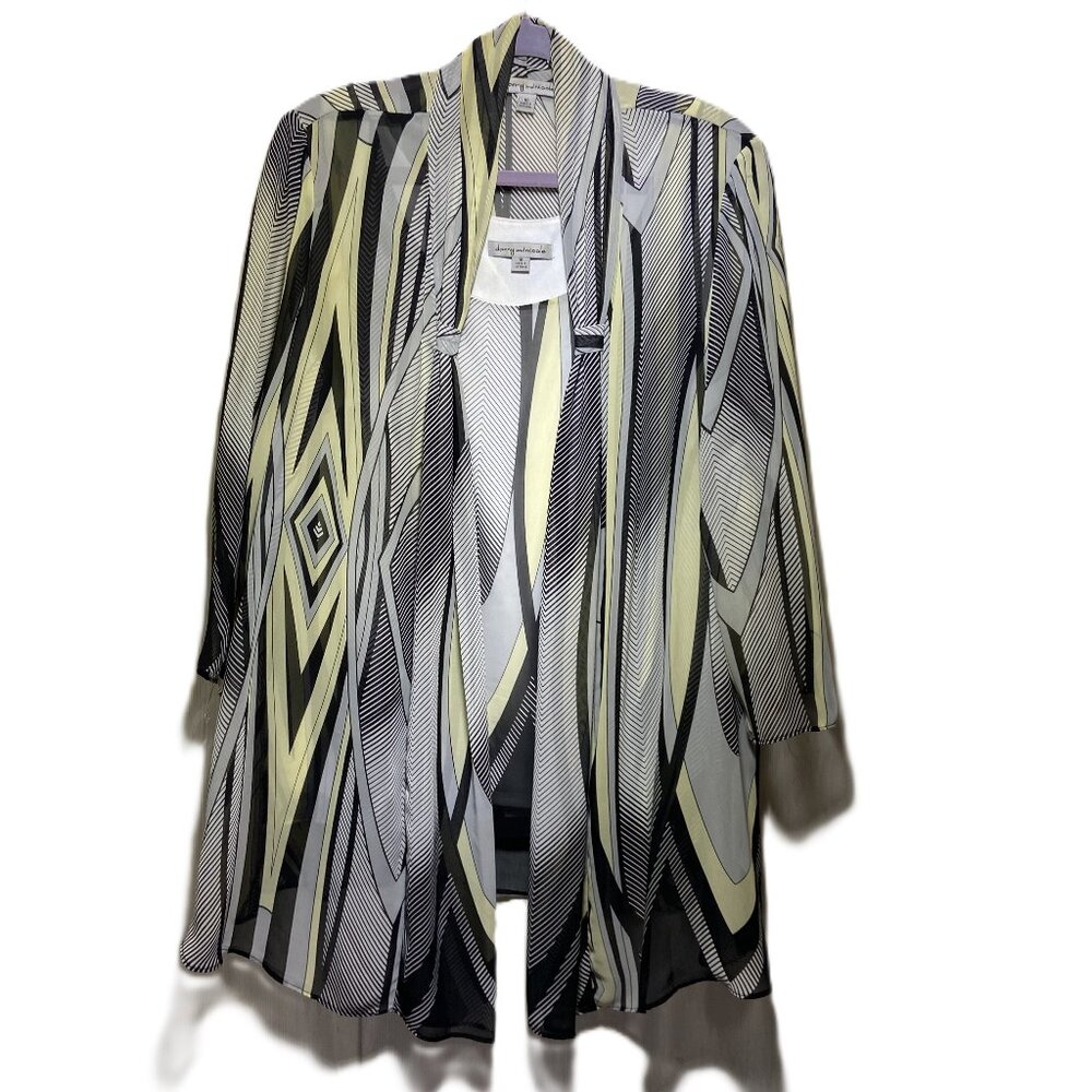 Danny & Nicole Yellow/Black/White Blouse & Sheer Tunic Duster 2 Piece Set Sz 18
